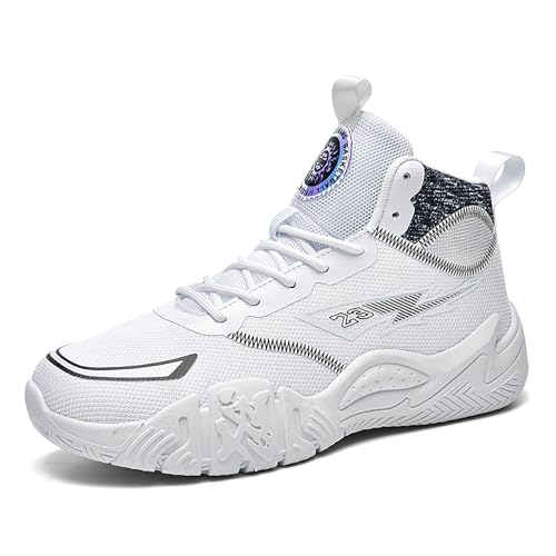 Voguerra Atmungsaktive Laufschuhe for Herren mit hochelastischer Dämpfung, Rutschfester Gummilaufsohle, leichtes Design for Läufe im Fitnessstudio und in der Stadt Basketball-Fans(White,37 EU) von Voguerra