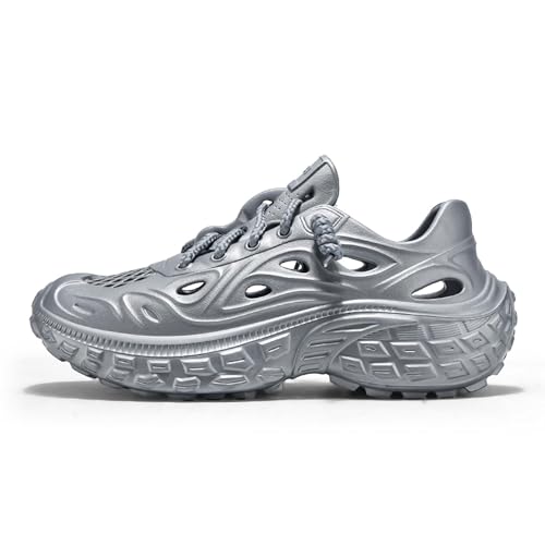 Voguerra Ausgehöhlte Sandalen, leichte Freizeitschuhe aus Mesh mit dicker, gepolsterter Sohle, bequemer Slip-on for Männer/Frauen(Silvery,40 EU) von Voguerra