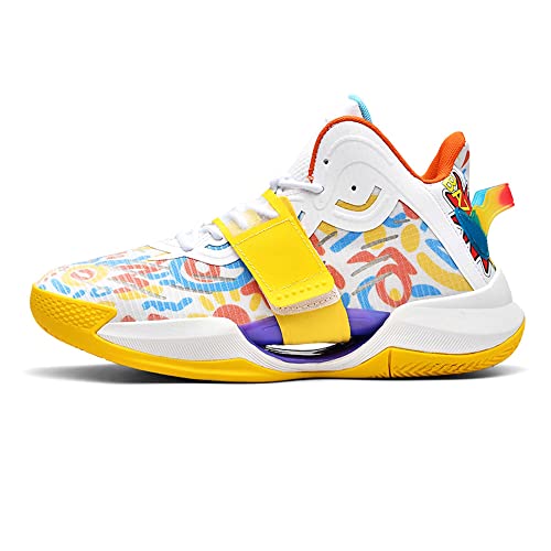 Voguerra Bunte atmungsaktive Herren-Basketballschuhe Hochleistungs-Sportschuhe Basketball-Fans(Yellow,45 EU) von Voguerra