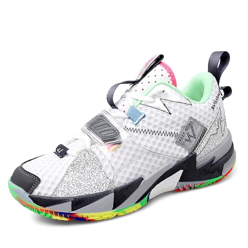 Voguerra Herren Basketballschuhe Court Sportschuhe Anti-Rutsch-Griff Atmungsaktive Mesh-Basketballstiefel Basketball-Fans(White,44 EU) von Voguerra