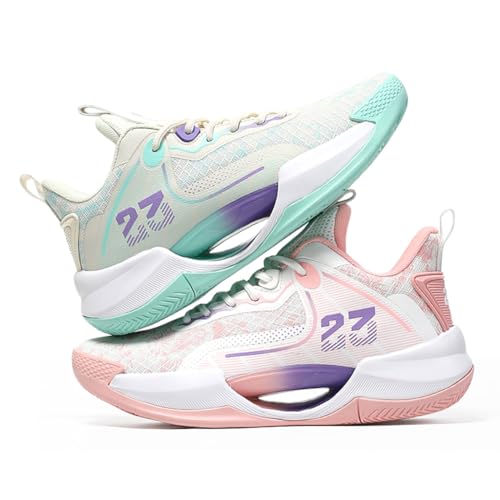 Voguerra Herren High Top Basketballschuhe Anti-Rutsch-Sportschuhe Verschleißfeste und stoßdämpfende praktische Trainingsschuhe Basketball-Fans(Beige pink,42 EU) von Voguerra