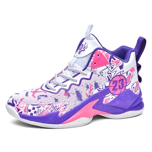 Voguerra Herren-High-Top-Basketballschuhe mit atmungsaktivem Mesh im Graffiti-Stil und gepolsterter Zwischensohle, geeignet for drinnen und draußen Basketball-Fans(Purple1,41 EU) von Voguerra