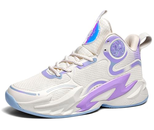 Voguerra Herren-High-Top-Basketballschuhe mit atmungsaktiver Mesh-Dämpfungs-Außensohle, strapazierfähige Sportschuhe mit Knöchelstütze Basketball-Fans(Beige,39 EU) von Voguerra