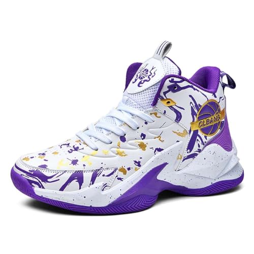 Voguerra Herren-High-Top-Basketballschuhe mit atmungsaktiver Mesh-Dämpfungs-Außensohle, strapazierfähige Sportschuhe mit Knöchelstütze Basketball-Fans(Purple,41 EU) von Voguerra