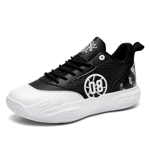 Voguerra Herren High Top Outdoor Training Sneakers Atmungsaktiv Strapazierfähig for Intensive Workouts Basketball-Fans(White+Black,45 EU) von Voguerra