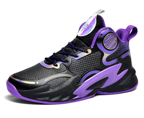 Voguerra Herren High Top Outdoor Training Verschleißfeste und rutschfeste Sportschuhe Basketball-Fans(Black Purple,41 EU) von Voguerra