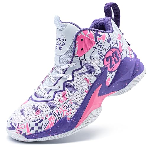 Voguerra High-Top-Basketballschuhe for Herren mit atmungsaktiver Mesh-Dämpfung und Rutschfester Sohle Basketball-Fans(Purple-pink,39 EU) von Voguerra