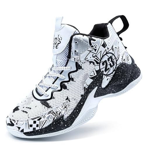 Voguerra High-Top-Basketballschuhe for Herren mit atmungsaktiver Mesh-Dämpfung und Rutschfester Sohle Basketball-Fans(White/Black,39 EU) von Voguerra