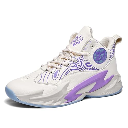 Voguerra High-Top-Basketballschuhe for Jungen, gepolsterte Sneakers mit atmungsaktiver Unterstützung for das Jugendsporttraining Basketball-Fans(Beige Purple,40 EU) von Voguerra