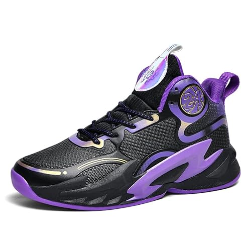 Voguerra High-Top-Basketballschuhe for Jungen, gepolsterte Sneakers mit atmungsaktiver Unterstützung for das Jugendsporttraining Basketball-Fans(Black Purple 05,42 EU) von Voguerra