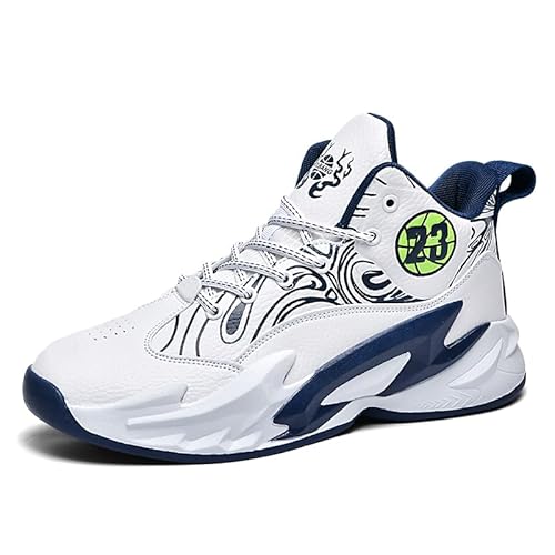Voguerra High-Top-Basketballschuhe for Jungen, gepolsterte Sneakers mit atmungsaktiver Unterstützung for das Jugendsporttraining Basketball-Fans(White Blue 04,41 EU) von Voguerra