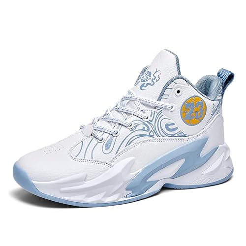 Voguerra High-Top-Basketballschuhe for Jungen, gepolsterte Sneakers mit atmungsaktiver Unterstützung for das Jugendsporttraining Basketball-Fans(White Grey 04,42 EU) von Voguerra