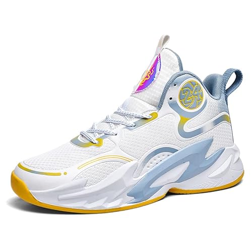 Voguerra High-Top-Basketballschuhe for Jungen, gepolsterte Sneakers mit atmungsaktiver Unterstützung for das Jugendsporttraining Basketball-Fans(White Grey 05,43 EU) von Voguerra