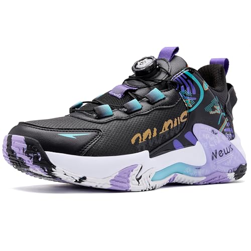Voguerra Unisex Basketballschuhe Anti-Rutsch-Outdoor-Mode-Trainingssportschuhe Basketball-Fans(Black purple6,39 EU) von Voguerra