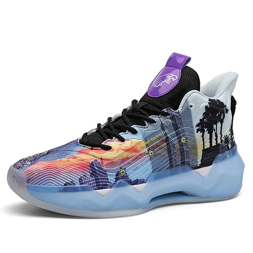 Voguerra Unisex Neutral Basketballschuhe High Top Anti Slip Nachtlicht Verschleißfeste Laufschuhe Sportschuhe Basketball-Fans(Black-Blue,41 EU) von Voguerra