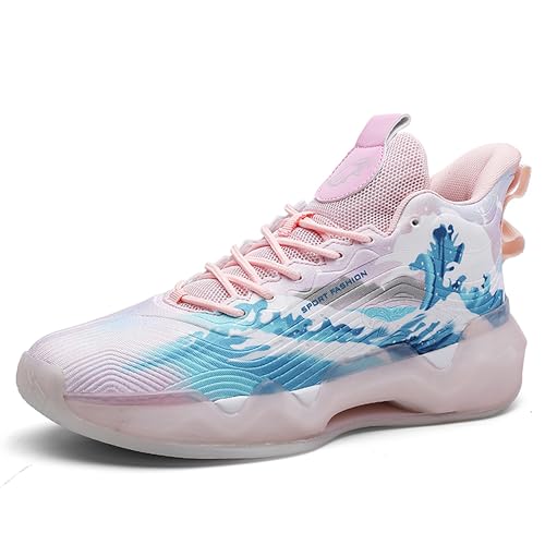 Voguerra Unisex Neutral Basketballschuhe High Top Anti Slip Nachtlicht Verschleißfeste Laufschuhe Sportschuhe Basketball-Fans(Pink-Blue,45 EU) von Voguerra