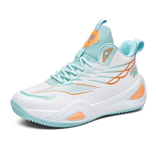 Voguerra Unisex Neutral Basketballschuhe High Top Anti Slip Nachtlicht Verschleißfeste Laufschuhe Sportschuhe Basketball-Fans(White-Green,43 EU) von Voguerra