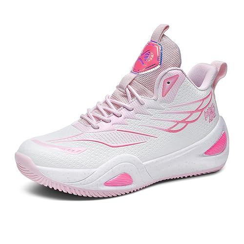 Voguerra Unisex Neutral Basketballschuhe High Top Anti Slip Nachtlicht Verschleißfeste Laufschuhe Sportschuhe Basketball-Fans(White-pink,39 EU) von Voguerra