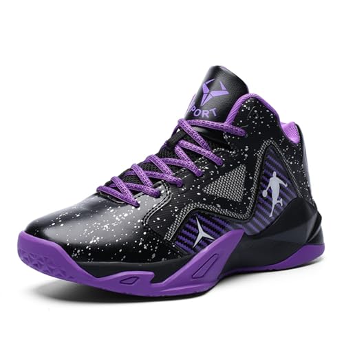 Voguerra rutschfeste und verschleißfeste Sporttrainings-Lauf-Basketballschuhe for Herren Basketball-Fans(Black Purple,36 EU) von Voguerra