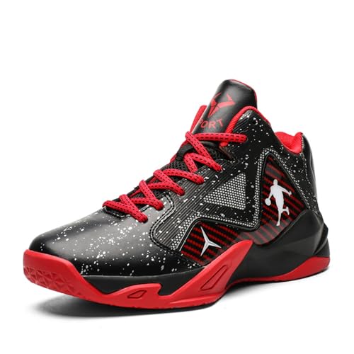Voguerra rutschfeste und verschleißfeste Sporttrainings-Lauf-Basketballschuhe for Herren Basketball-Fans(Black Red,38 EU) von Voguerra