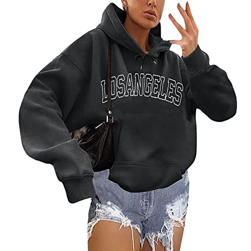 Damen Frauen Teenager Mädchen Oversize Kapuzenpullover Cool Langarm Pulli Pullover Sweatshirt Sport Hoodies Top Promise Langarmshirt Boyfriend Streetwear Herbst Winter Freizeit Bluse Kapuze von Vohiko