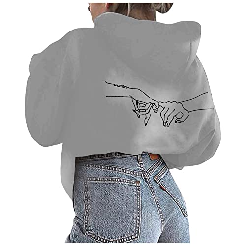 Damen Frauen Teenager Mädchen Oversize Kapuzenpullover Cool Langarm Pulli Pullover Sweatshirt Sport Hoodies Top Promise Langarmshirt Boyfriend Streetwear Herbst Winter Freizeit Bluse Kapuze von Vohiko