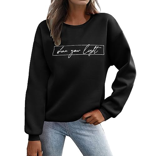 Vohiko Pullover Damen Elegant Sweatshirt Briefe Drucken Langarm Rundhals Pulli Herbst Winter Frauen Buchstaben Druck Sport Locker Casual Oberteil Streetwear Sweatshirts ohne Kapuze Bluse Tops von Vohiko