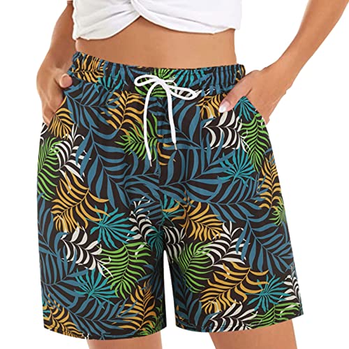 Vohiko Sommer Shorts Damen Freizeitshort Sportshorts Damenshorts Kordelzug Frauen Sommerhose Kurz Casual Hot Pants mit Taschen Strandshorts Kurze Hose Damen Sommer Weites Bein (Blue, L) von Vohiko