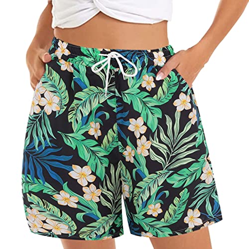 Vohiko Sommer Shorts Damen Freizeitshort Sportshorts Damenshorts Kordelzug Frauen Sommerhose Kurz Casual Hot Pants mit Taschen Strandshorts Kurze Hose Damen Sommer Weites Bein (Green, S) von Vohiko