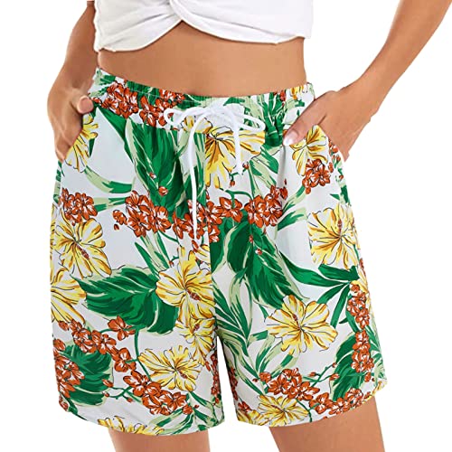 Vohiko Sommer Shorts Damen Freizeitshort Sportshorts Damenshorts Kordelzug Frauen Sommerhose Kurz Stretch Hot Pants mit Taschen Strandshorts Streetwear Strandhose Kurz (White, XXXL) von Vohiko