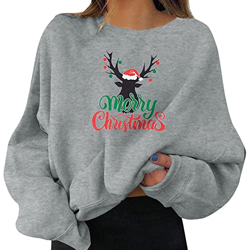 Vohiko Weihnachtspullover Damen Weihnachtspulli Langarmshirt Elegant Longpullover Winter Weihnachten Sweatshirt Freizeit Tshirt Oberteile Frauen Longshirt Sportshirt Sweater von Vohiko