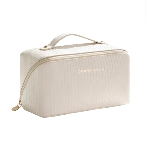 Kosmetiktasche, Make-up-Tasche, Kosmetiktasche mit Griff, Kosmetiktasche, wasserdicht, tragbar, Kulturbeutel, Damen, groß, wasserdicht, Reise, Make-up-Tasche, Beige Große Kosmetiktasche von Vohoney