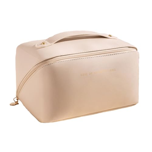 Kosmetiktasche, Make-up-Tasche, Kosmetiktasche mit Griff, Kosmetiktasche, wasserdicht, tragbar, Kulturbeutel, Damen, groß, wasserdicht, Reise, Make-up-Tasche, Beige Mode Kosmetiktasche von Vohoney