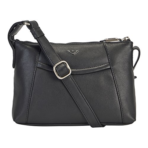 Voi Damen Reißverschlusstasche 21520 aus hochwertigen Kalbs-Nappa-Leder Umhängetasche Schwarz 22x16x5 cm von VOI