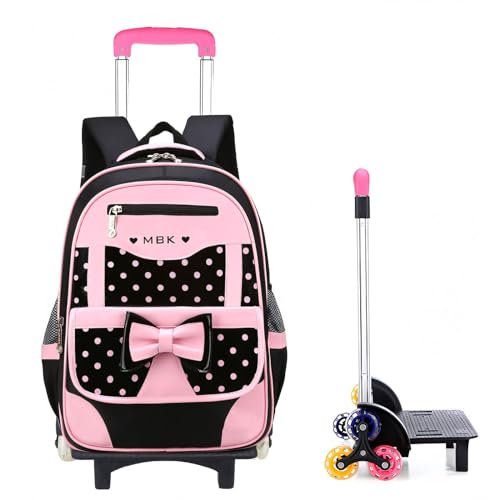 Rucksack mit Rollen Mädchen Kinder Schule Trolley Tasche Schulrucksack Kinderrucksack Schultasche mit Rollen Schulranzen Jungen Backpack Teens Grundshule Rosa Schwarz Schmetterlinge 33x16x44cm von Voici et Voila