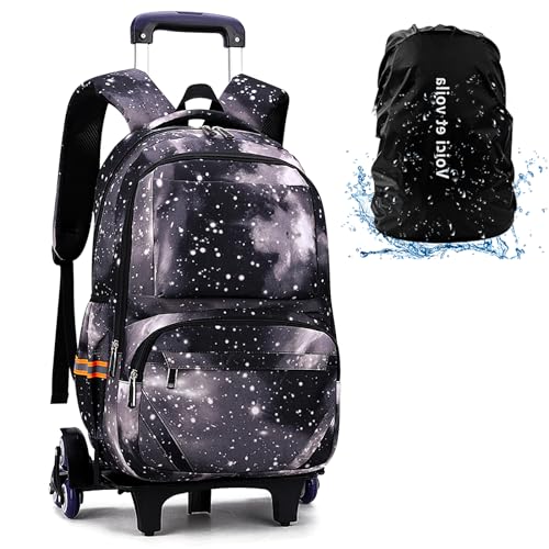 Rucksack mit Rollen Schulrucksack Kinder Schultasche Rollen Mädchen Junge Trolley Tasche Backpack Teens Junge Laptop Teens Galaxy Blau 30 * 21 * 46cm von Voici et Voila