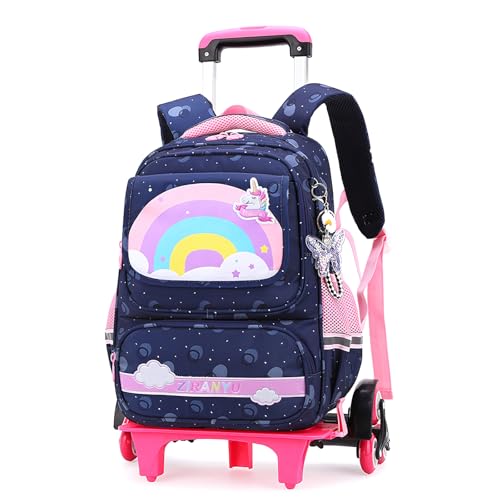 Trolley Rucksack Mädchen Schulrucksack mit Rollen Mädchen Schultasche mit Rollen Schulranzen Trolley wasserdichte Mädchen 1-4 Klasse Regenbogen 40x31x20cm von Voici et Voila