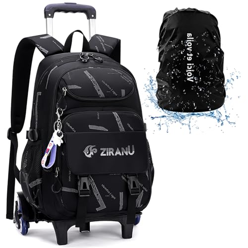 Voici et Voila Rucksack mit Rollen Jungen Schulrucksack Trolley Kinder Schultasche mit Rollen Schulranzen Trolley Bag Jungen Grundshule Backpack Teens 6 Rollen 32x20x46cm von Voici et Voila