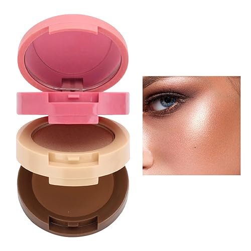 Bronzer-Highlighter-Palette | Konturpuder-Highlighter-Palette | Puderrouge, 3-in-1-Highlighter-Make-up-Puder, wasserfeste Make-up-Paletten, Konturpalette für Frauen Voihamy von Voihamy