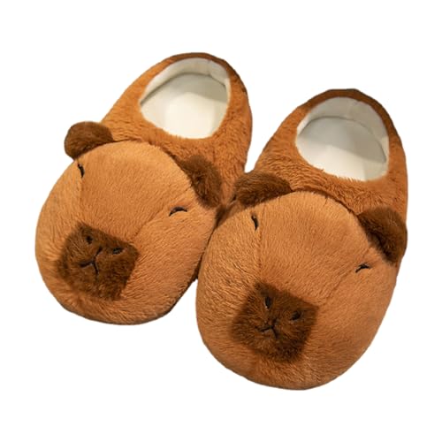 Capybara Hausschuhe - Plüsch-Flocken-Hausschuhe | Pelzige, rutschfeste, lustige Hausschuhe, weiche, bequeme Schlafzimmerschuhe, flauschige Winter-Hausschuhe für drinnen und draußen Voihamy von Voihamy
