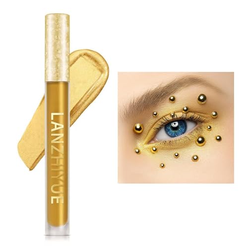 Gold Lippenstift, Metallglitzer, wischfest, goldener flüssiger Lidschatten, 2-in-1-Glitzer-Lidschatten-Make-up und langanhaltender flüssiger Lippenstift für Frauen und Mädchen, Geschenke zum Voihamy von Voihamy