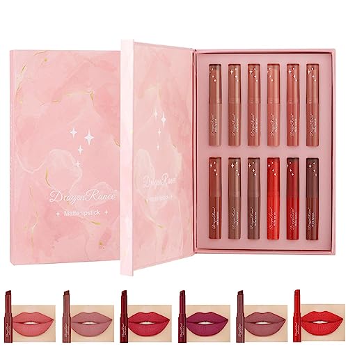 Lippenstift-Sets für Frauen,12 Farben Lippenstift-Geschenkset - Lippenstift mit langem Halt, guter wasserfester Effekt, samtig-matter Effekt, geeignet für Dating, Alltag und Arbeitsplatz Voihamy von Voihamy