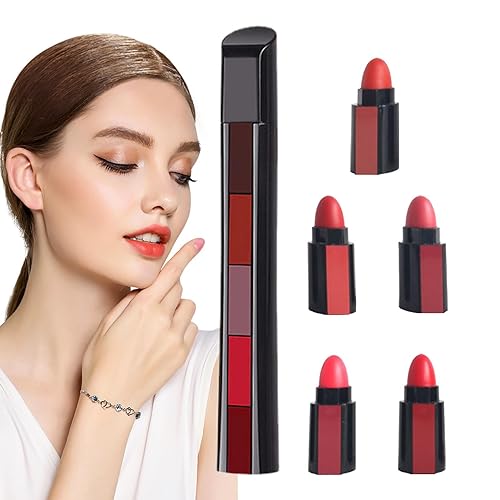 Lippenstifte langlebig - 5-in-1 feuchtigkeitsspendende Lippenstift-Kombination - Velvet Non-Stick Cup Lipgloss Packs Wasserfester Lippenstift für Mädchen, Frauen, Lippen-Make-up und Schönheit Voihamy von Voihamy