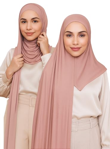 Voile Chic 5 Farben Vorgenähter Sofort-Premium-Jersey-Kopftuch – Dusty Rose von Voile Chic