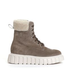 Graue Wildleder-stiefeletten Mit Öko-fell von Voile blanche