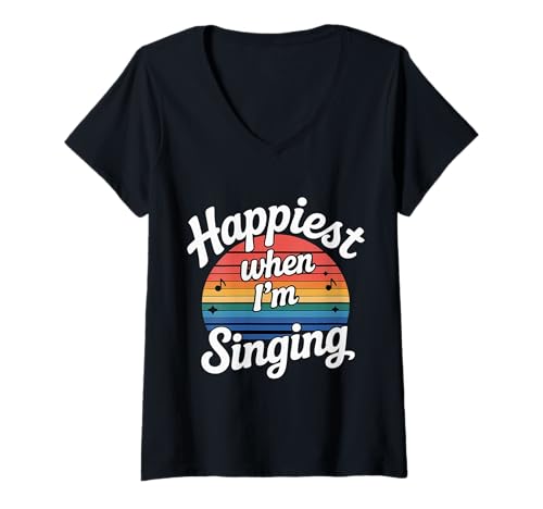 Damen Happiest When I'm Singing Sängermusiksängerin - T-Shirt mit V-Ausschnitt Damen Happiest When I'm Singing Sängermusiksängerin - T-Shirt mit V-Ausschnitt von Vokal Joy Music Life Performer