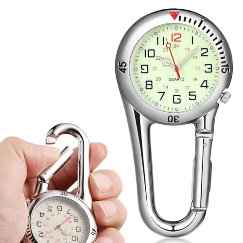 Digitale Taschenuhr Mit Clip für Krankenschwestern, Radfahrer, Kletterer - Schwesternuhr, Krankenschwester Uhren, Kleine Outdoor Uhr für Rucksack - Silber von Vokmon