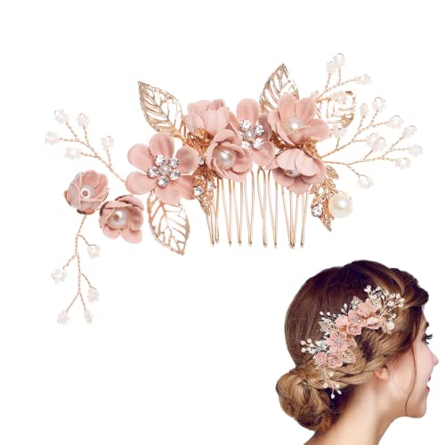 Vokowin Braut Blume Seite Haarspangen, Haarspange Strass Braut Haarschmuck Blumen Braut Kopfschmuck Mode Mädchen Hochzeit Haarteil (Rosa) (K52-1) von Vokowin