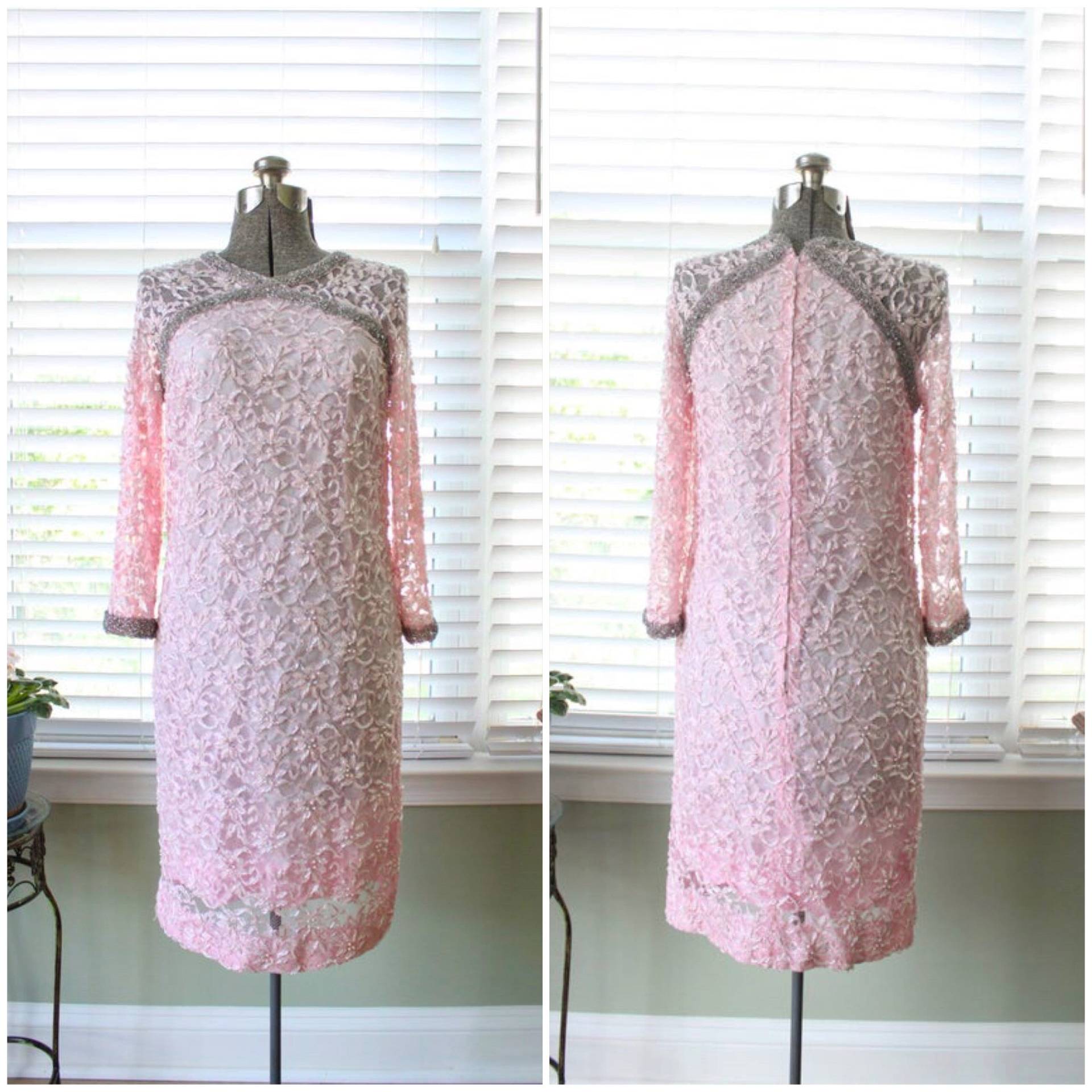 1960Er Jahre Perlen Rosa Und Silber Jeri-Jo Cocktailkleid von VolareVtg