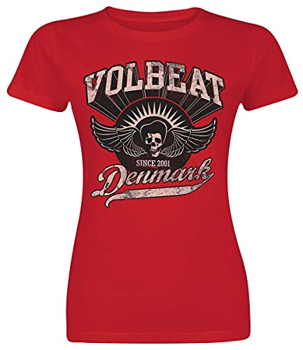 Volbeat Rise from Denmark Frauen T-Shirt rot L 100% Baumwolle Band-Merch, Bands, Nachhaltigkeit von Volbeat